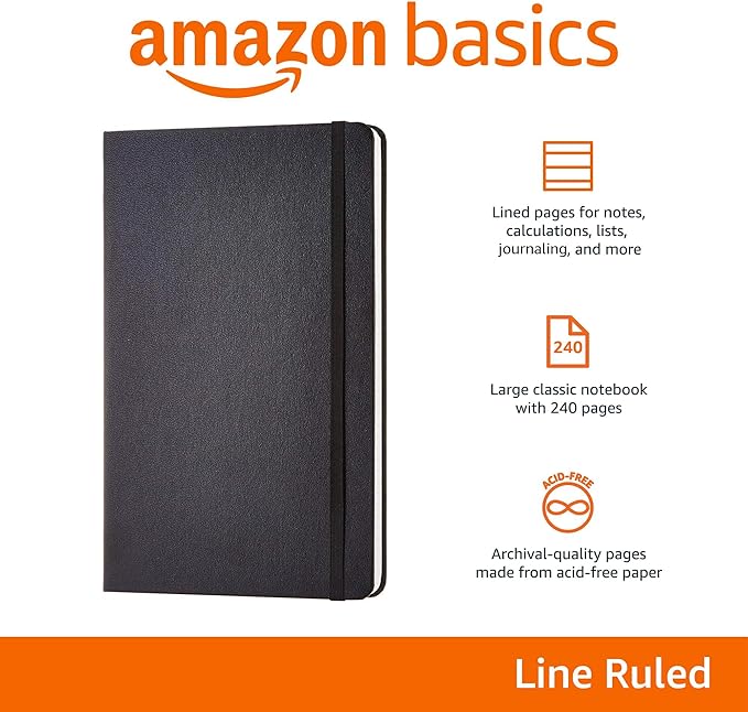 Basics Classic Lined Notebook, 240 Pages Hardcover, 5 x 8.25-Inch, Black