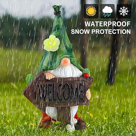 Garden Gnome Statue, Sculpture Funny Resin Gnome Garden Figurines and Solar Garden Statue for Garden Decorations,Patio Yard Lawn Ornaments Gift 12.3inch Tall