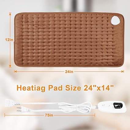 Heating Pad-Electric Heating Pads for Back,Neck,Abdomen,Moist Heated Pad for Shoulder,Knee,Hot Pad for Arms and Legs,DryMoist Heat Auto Shut Off(Brown, 12''24'')