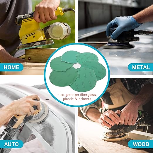 LotFancy 6 Inch PSA Sanding Discs with Tabs, 60PCS 400 600 800 1000 1500 2000 Grit Self Adhesive Wet Dry Green Film Sandpaper Assortment, Random Orbital Sander Fine Grit Sand Paper