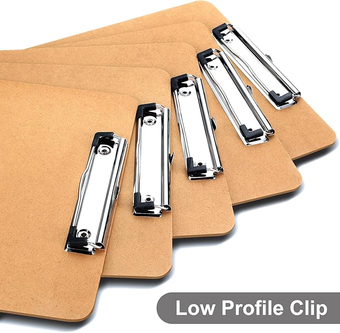 Wood Clipboards Set of 2, Letter Size Hardboard Clip Board 8.5x11 for Classroom, Students, Kid, A4 Standard Size 9" x 12.5" with Low Profile Clip, Office School Supply