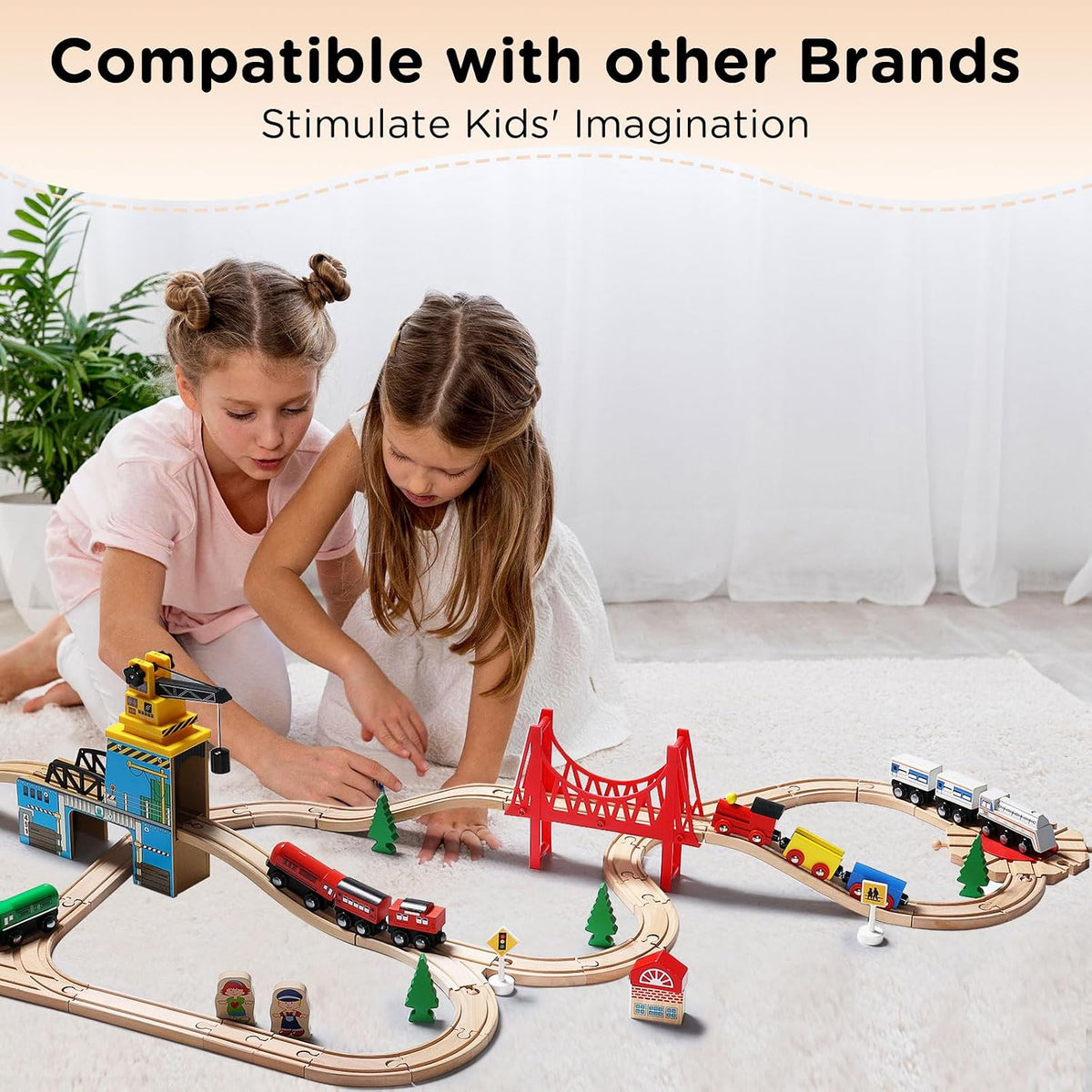 SainSmart Jr. Wooden Train Set for Toddler - Double-Side Wooden Tracks Fits Brio, Thomas, Melissa and Doug - Expandable, Changeable-Kids Wood Toy Train for 3,4,5 Year Old Boys and Girls