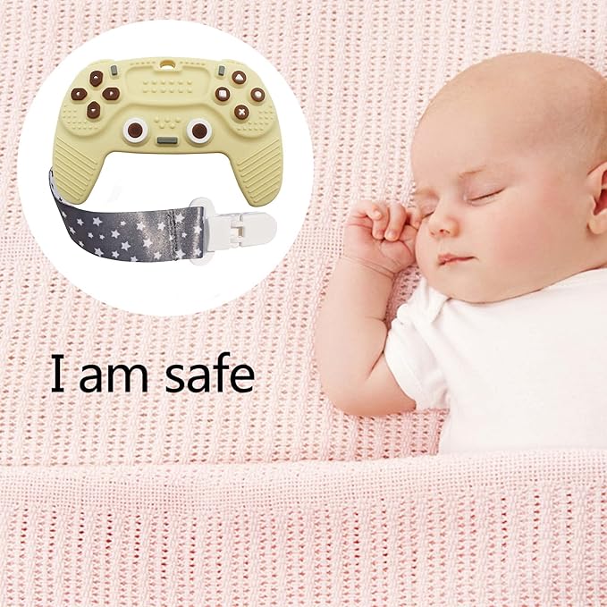 Teething Remote Control for Baby with Pacifier Clip, Funny Teethers for Baby for Baby Girl Or Boy,Teething Toys for Babies 3-6 6-12 Months((Yellow)