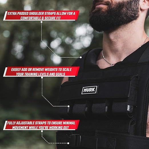 MVRK Weighted Vest Men - Adjustable to fit S-XXL: 18lbs | 28lbs | 35lbs | 45lbs | 65lbs- Weighted Workout Vest With Iron Weights, Heavy Duty Weighted Exercise Vest For Functional Training -Slim Design