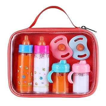 Magic Disappearing Milk and Juice Bottle with Pacifier,6 Pieces Pretend Play Feeding Toy Set with Package, Baby Doll Accessories for Girl
