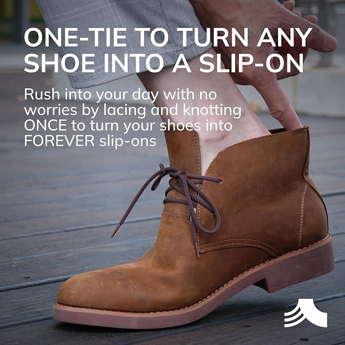 2 Pairs One-Tie Elastic Round Dress Shoelaces, Eco-Positive Stretch Shoe Lace Turns ShoesBoots Into Slip-OnsNo-Tie