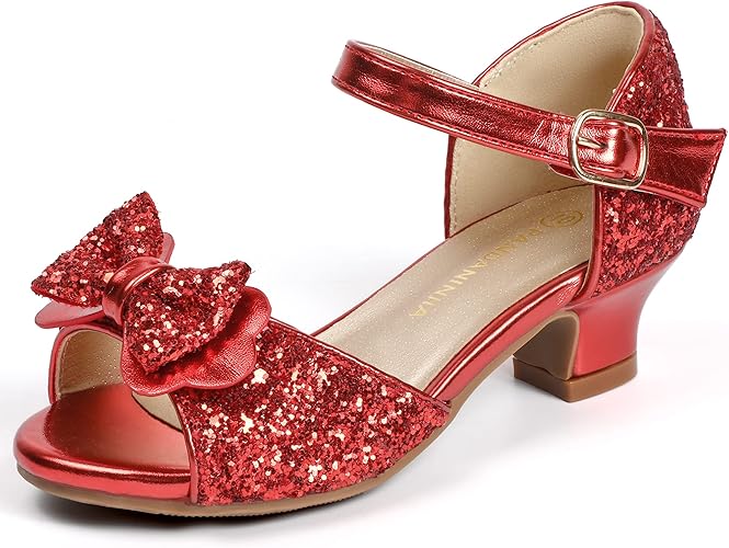 PANDANINJIA Wendy Girls Heels Dress Shoes Flower Girl Mary Jane Sandals Wedding Party Princess Shoes for Toddler Little Kid Big Kid