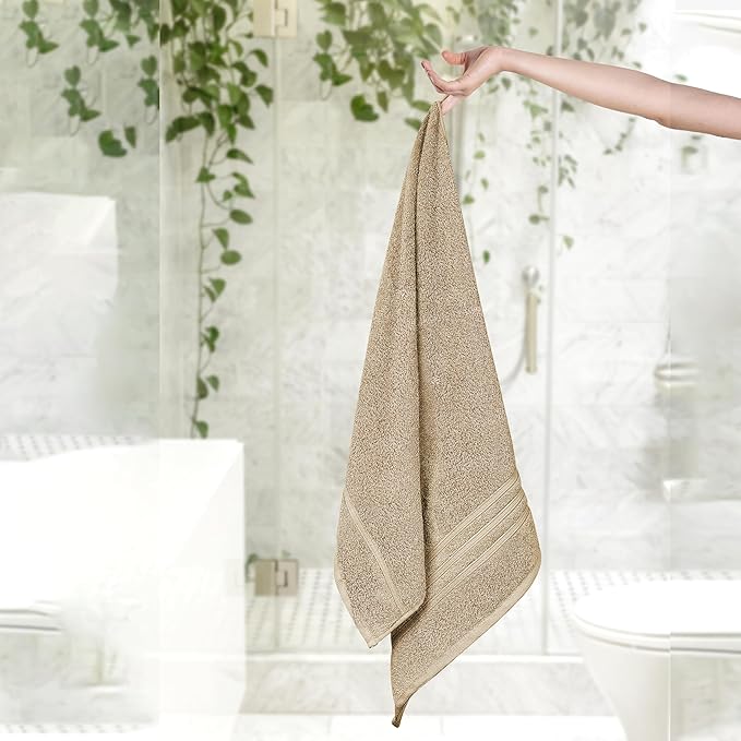Tens Towels Pack of 4 soft bath towels, 100 cotton, 27 x 54 inches, lightweight and quick-drying, ideal for daily use in the bathroom, practical and comfortable, beige color