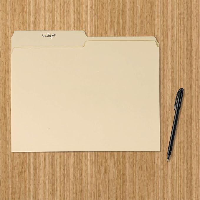 Basics File Folders, 12 Tab, 36-Pack, Letter (8.5Lx 11W) inches, Manila