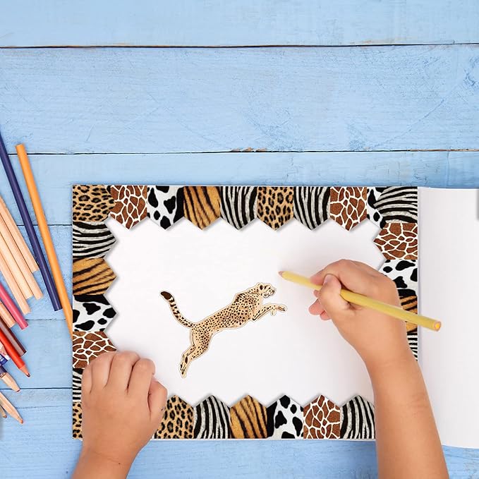 Classroom Bulletin Board Borders Safari Animal Classroom Borders for Wall Decorations DIY Leopard Tiger Cow Print Bulletin Board Sticker for School Jungle Decorations Supplies, 6 Styles (60 Pieces)