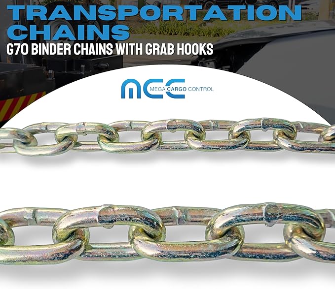 5/16" x 20' G70 Transport Chains with Clevis Grab Hooks - 4,700 LB Working Load Limit for Tow and Hauling on Flatbed, Trailers, Truck (1 - Pack)