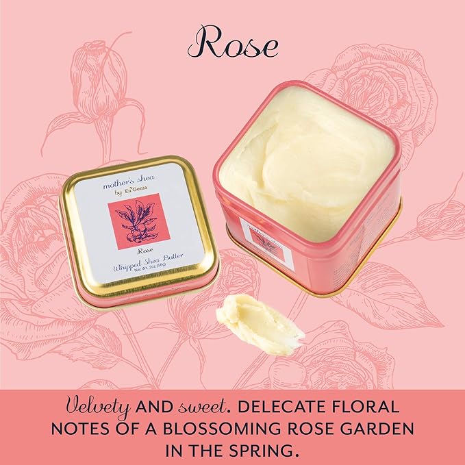 Mother's Shea Whipped Shea Butter (Rose, 2 Oz Tins - Set of 3) 100 Pure Raw Unrefined African Shea - Organic, Sustainably-Sourced Ingredients - Natural Skin Hair Care