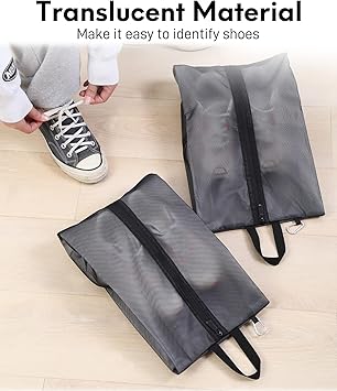 2 Pack Shoe Bags for Travel, Sneaker Bags, Waterproof Travel Shoe Bags with Zipper for Packing, Golf Shoe Dust Bags for Man and Women, X-Large, Black