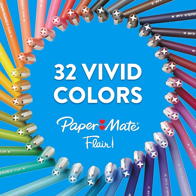 Paper Mate Felt Tip Pens, Flair Marker Pens, Medium Point, Assorted, 24 Count