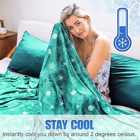 Ailemei Direct Cooling Blanket with Double Sided Cold Effect, Lightweight Breathable Summer Coastal Theme Bed Blankets, Transfer Heat to Keep Body Cool for Hot Sleepers and Night Sweats, 60x90