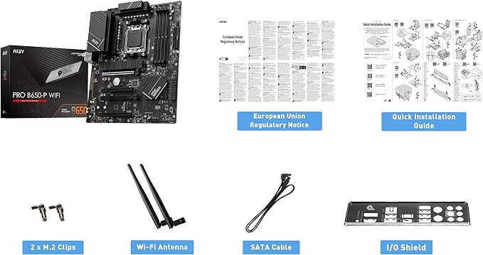 MSI PRO B650-P WiFi ProSeries Motherboard (AMD AM5, ATX, DDR5, PCIe 4.0, M.2, SATA 6Gb/s, USB 3.2 Gen 2, HDMI/DP, Wi-Fi 6E, AMD Ryzen 7000 Series Desktop Processors)
