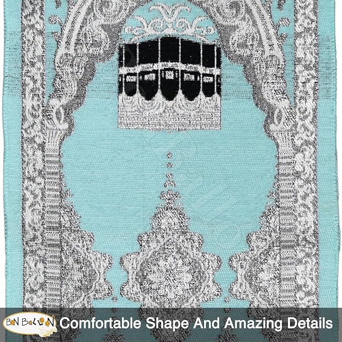 Light Blue Prayer Rug Muslim Carpet Mat Islamic Childrens Salat Small Kids Janamaz Sajda Rugs Sajadah Namaz Sajjadah Child Toddler Mosque Mini Praying Gebetsteppich Musallah Salah Masged Ramadan