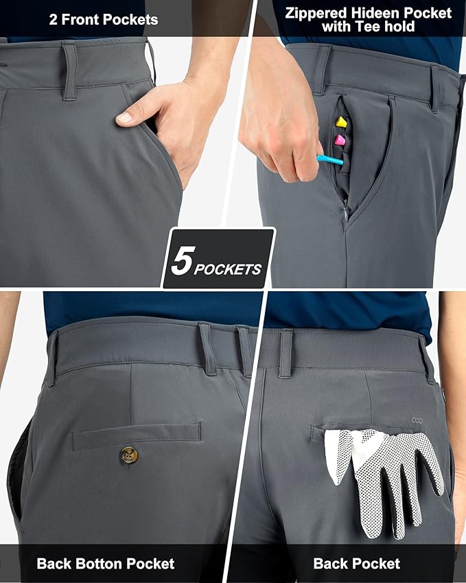 33,000ft Men's Golf Pants with 5 Pockets Classic-Fit Stretch Quick Dry Lightweight UPF 50+ Hiking Pants
