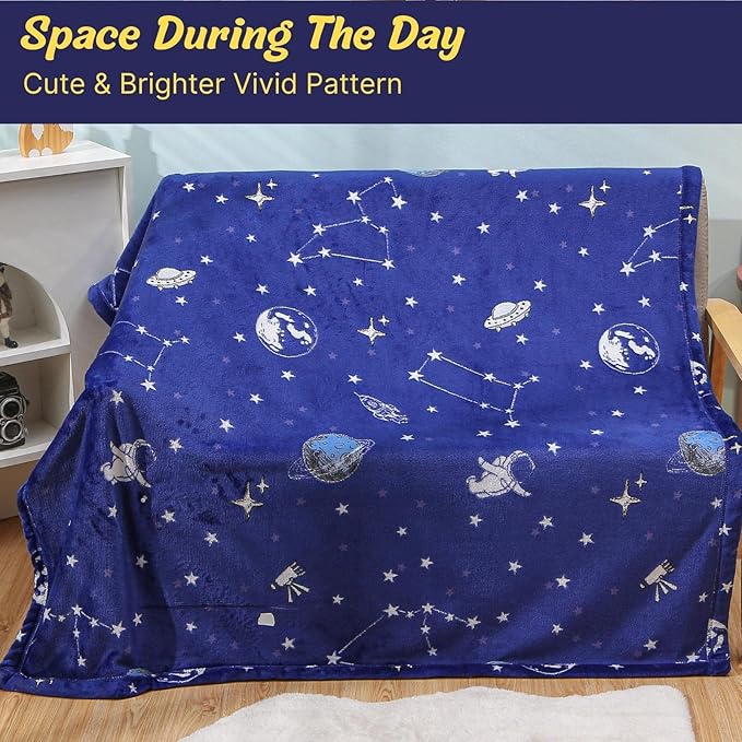 Bood Glow in The Dark Blanket, Navy Space Blanket for Boys, Christmas Personalized Gifts for Kids,Boys Blankets and Space Fleece Blanket Throws,Soft Plush Throw Blankets for Boy