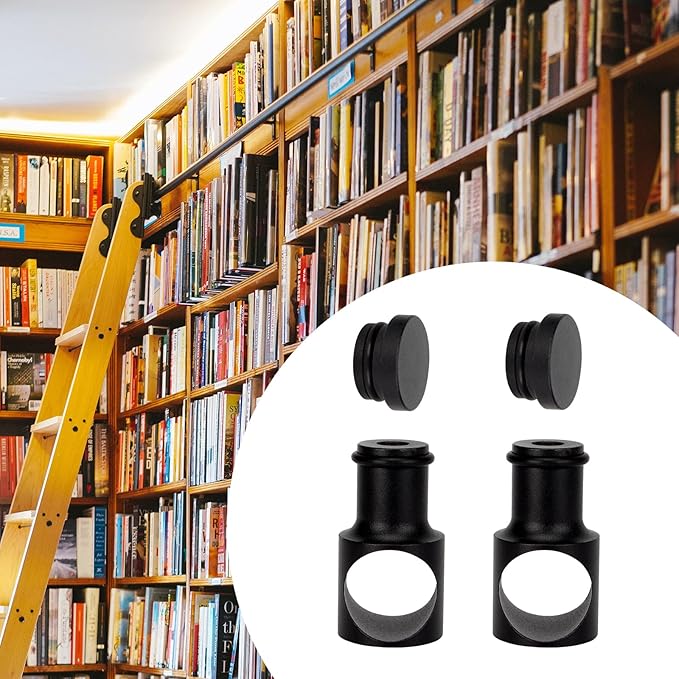1Pcs Limiting Stopper Rolling Library Ladder Hardware Kit, Rail Stoppers Sliding Library Ladder Black Track Kit, Track Stopper Rolling Ladder Hardware Limiters