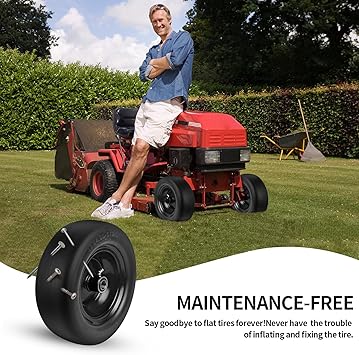 11x4.00-5 Flat Free Solid Tire and Wheel Replacement with 34" or 58" 12" Bushings, 3.4"-5.6" Centered Hub,Smooth Tread Tire for Zero Turn Mowers