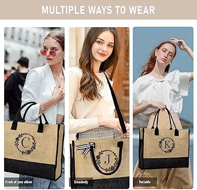 YOOLIFE Gifts for Women - Initial Tote Bag for Women, Personalized Birthday Gifts for Women Her Mom Sister Friends