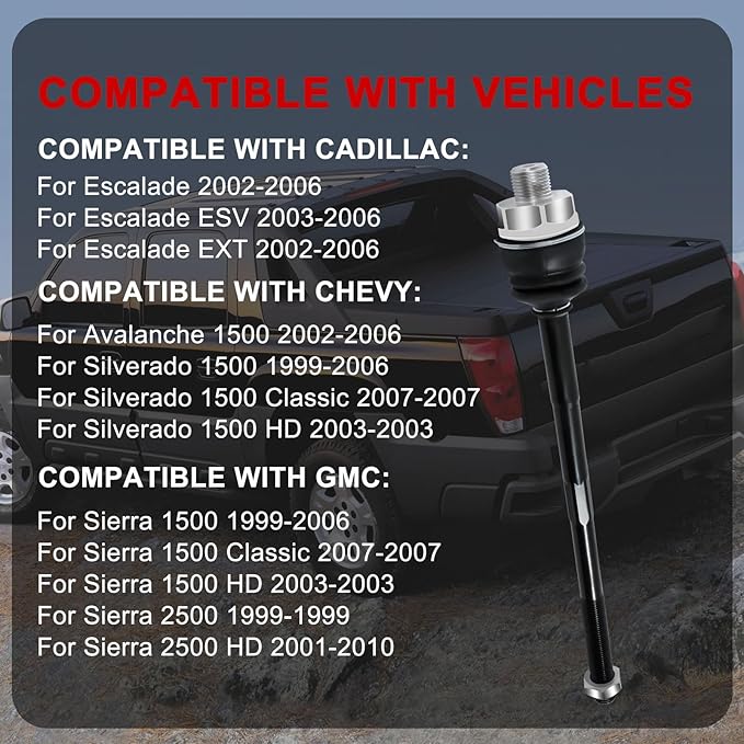 ES3488 Steering Tie Rod End Compatible with Cadillac Escalade, for Avalanche 1500 2002-2006, Front Inner Tie Rod for Silverado for GMC Sierra 1500 1999-2006, for Suburban 2500 2007-2013