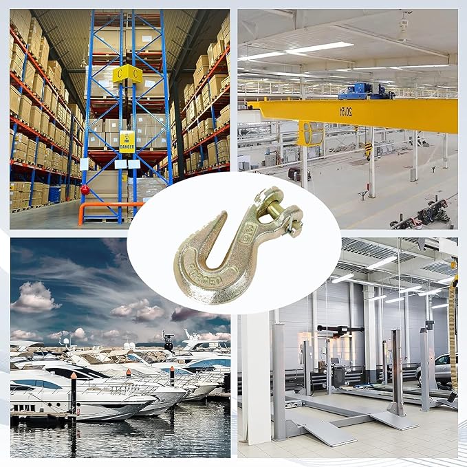 LucaSng 2Pcs 3/8 Inch Clevis Grab Hooks Grade 70 Transport Chain Hook, 7500 lbs WLL, Yellow Zinc Finish