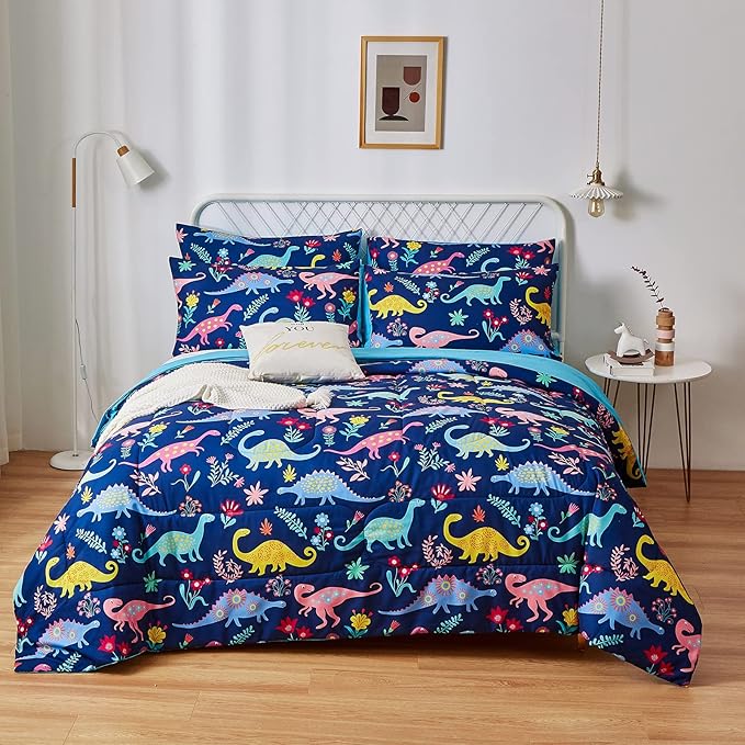 inron Dinosaur Kids Comforter Sets for Boys Girls, Full Size 5 Pieces Bed in a Bag, Ultra Soft Microfiber Comforter and Sheet Sets, All Season Durable Bedding Sets