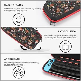 Buewutiry Mushroom Snail Compatible with Nintendo Switch Case - Carrying Case Compatible with Nintendo Switch LiteOled Travel Case Protector with Pockets for Accessories And Games Cases