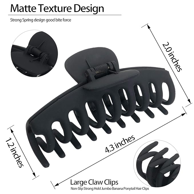 OWIIZI Hair Clip, 4.3" Matte Large Non-Slip Ponytail Jaw Barrette Strong Hold Banana Claw Clips for Women Long Thick Hair