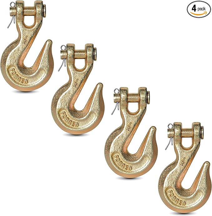 5/16" Clevis Grab Hooks (4 Pack) Heavy Duty Chain Hook for 5/16 Inch Grade 70 Chain Forged Alloy Steel- for Trailer Truck Transport - Yellow Chromate Finish - 5,400 lbs