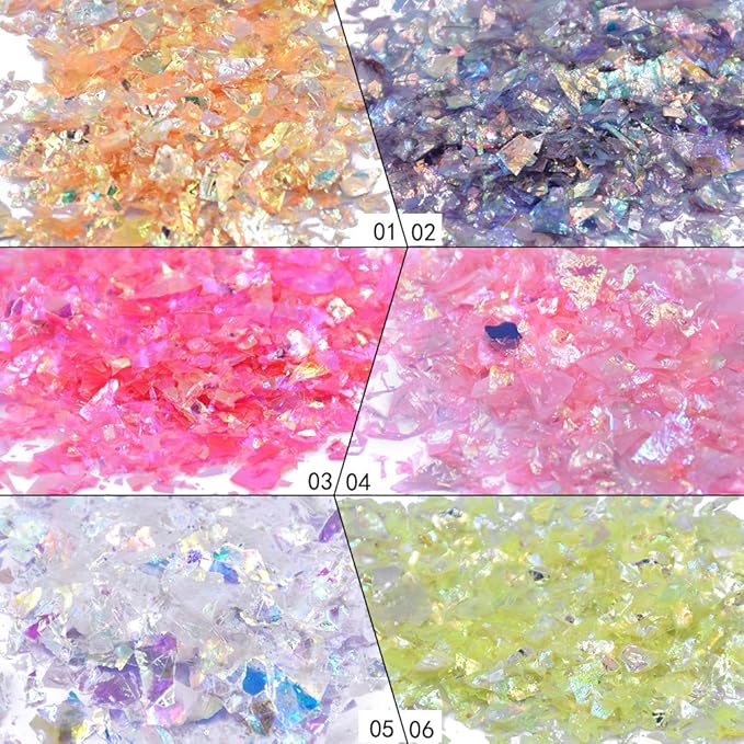 Nail Art Round Mermaid Glitter Sequins with Broken Shell Glass Paper Candy Foil Paillette Flakes DIY Tips 2 Set