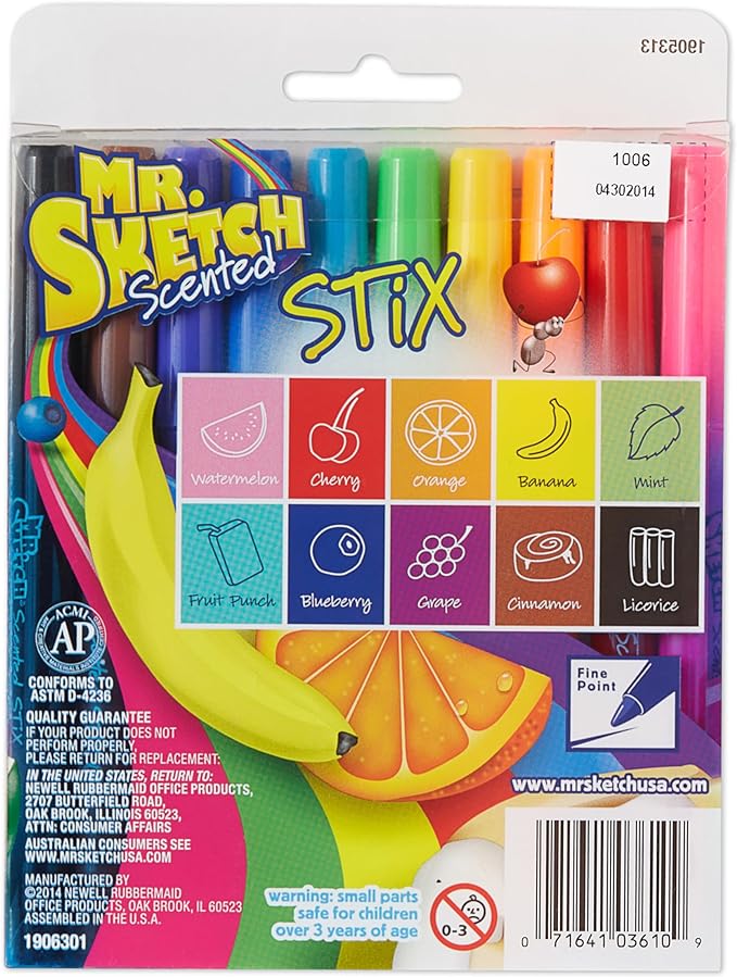 Mr. Sketch 1905313 Scented Stix Watercolor Markers, Fine Point, 10Set