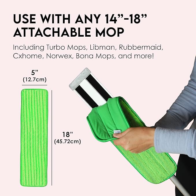 Microfiber Mop Pads 4 Pack - Reusable Washable Cloth Mop Head Replacements Best Thick Spray Wet Dust Dry Flat Velcro Attachment 18" Inch - Cleaning Refill Fits Bona, Bruce, Rubbermaid, Libman + More