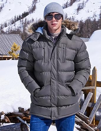 Men's Long Winter Coats Warm Water Resistant Puffy Hooded Windbreaker Insulated Thicken Jackets with Hood