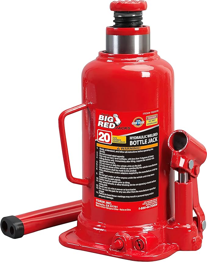 BIG RED T92003B Torin Hydraulic Welded Bottle Jack, 20 Ton (40,000 lb) Capacity, Red
