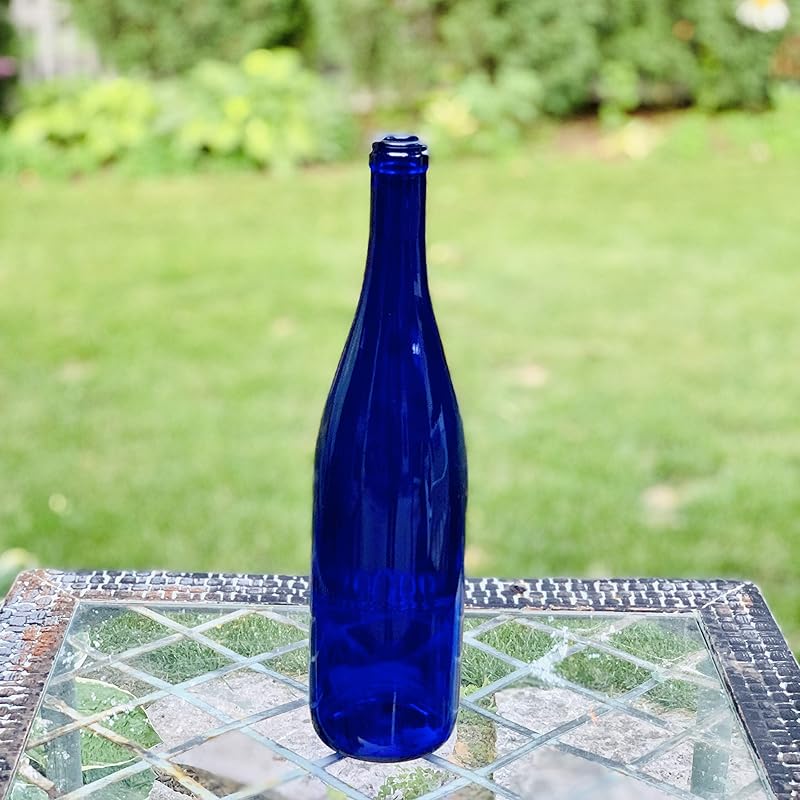 Empty Blue Burgundy Wine Bottle, Stunning Blue Wine Bottle Decor or Centerpiece Decoration