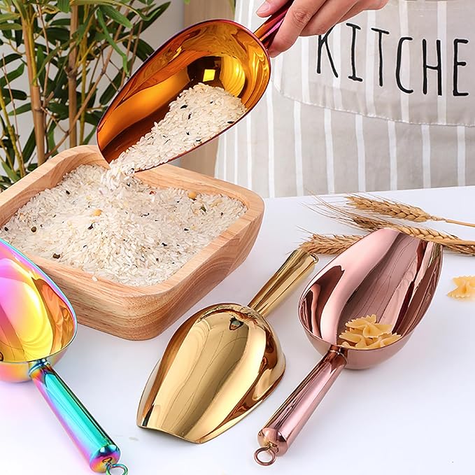 Meisha Stainless Steel Ice Scoop, Thickened Metal Food Candy Scoop for Kitchen Bar Party Wedding, Heavy Duty, Mirror Finish - Silver