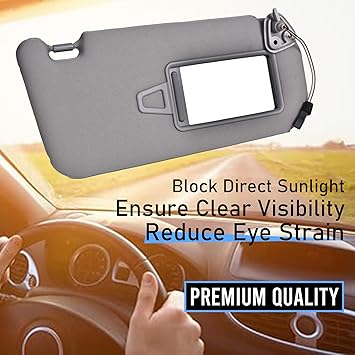 Sun Visor for Hyundai Elantra US Version Left Driver Side LH with Mirror Light Fit for 2007-2010 Hyundai Elantra Replace OE 852012H0208M Gray