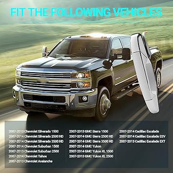 Exterior Chrome Door Handle, Rear Passenger Side, Compatible with 2007-2014 Chevy Silverado Suburban Tahoe GMC Sierra Yukon Cadillac Escalade, Replace 22738726 84053450 80547