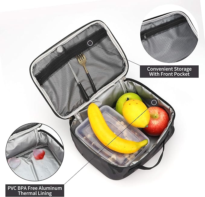 rickyh style Lunch Box with Padded Liner, Spacious Insulated Lunch Bag Durable Thermal Lunch Cooler Pack with Strap for Men Women Boys Girls Adults School Sports Beach Picnic Work Camp,2 Pocket