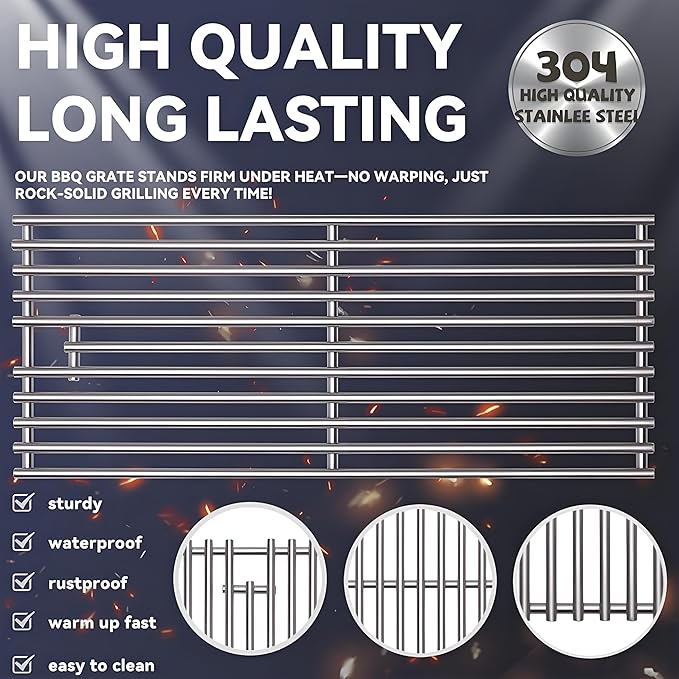 4 Pc 304 Heavy Duty Cast Stainless Steel 516" Rod BBQ Cooking Grill Grates Replacement Parts for Blaze Grill 3, 4, 5 Burner Blaze Grill Models, AOG, RCS, Summerset Sizzler, Stainless Steel 18 x 7-38