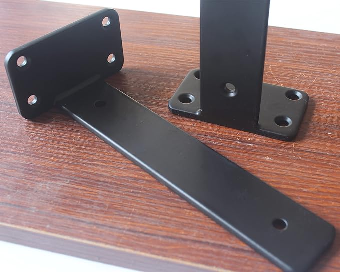 2 Pack - 8 inch Black Hidden L Shelf Bracket (15 Inch Thicked) Iron Floating Shelf Brackets Rustic Industrial Metal Brackets for Shelf Support