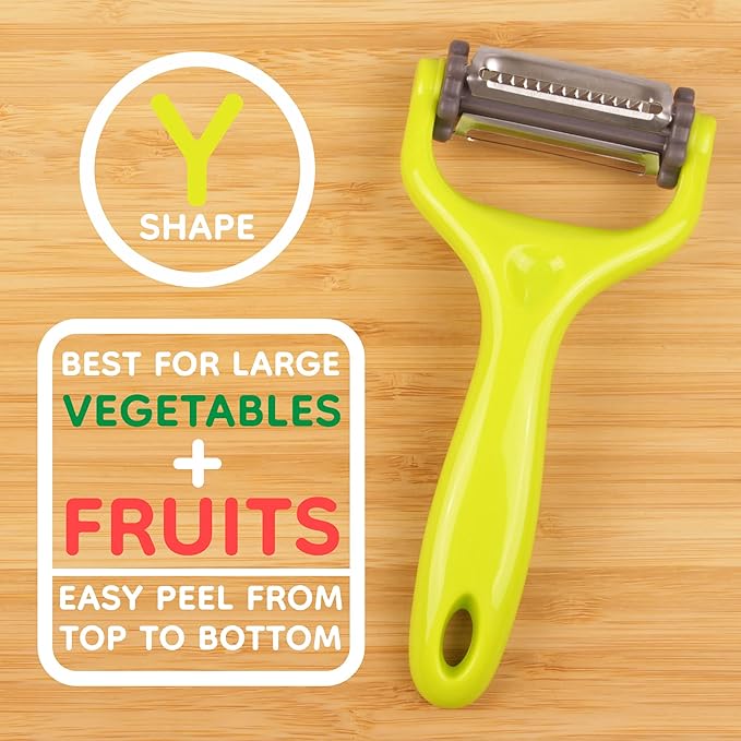 Y Shape 3-in-1 Serrated, Straight, Julienne Swiveled Multi-Blade Peeler - Green - 1 Peeler