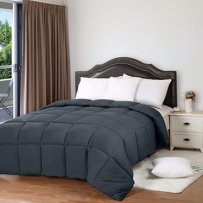 Utopia Bedding Comforters Queen Size, All Season Duvet Insert, Down Alternative Box Stitched Bed Comforter with Corner Tabs, Machine Washable (Grey)