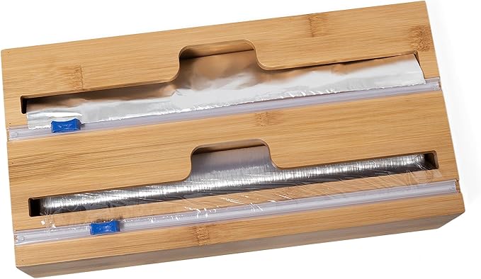 Lipper International Bamboo Dispenser with Cutter for Aluminum Foil, Plastic Wrap, or Wax Paper, 2-in-1, 13 78" x 6 34" x 4"