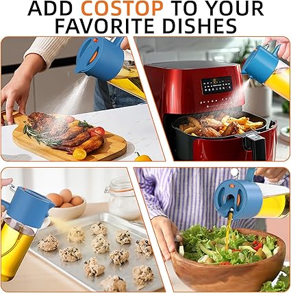 Oil Sprayer for Cooking, 2 in 1 Olive Oil Dispenser Bottle for Cooking,500ml17oz Glass Olive Oil Sprayer, Patented, Continuous Spray with Portion Control, for Kitchen, Air Fryer, Salad, BBQ - Blue