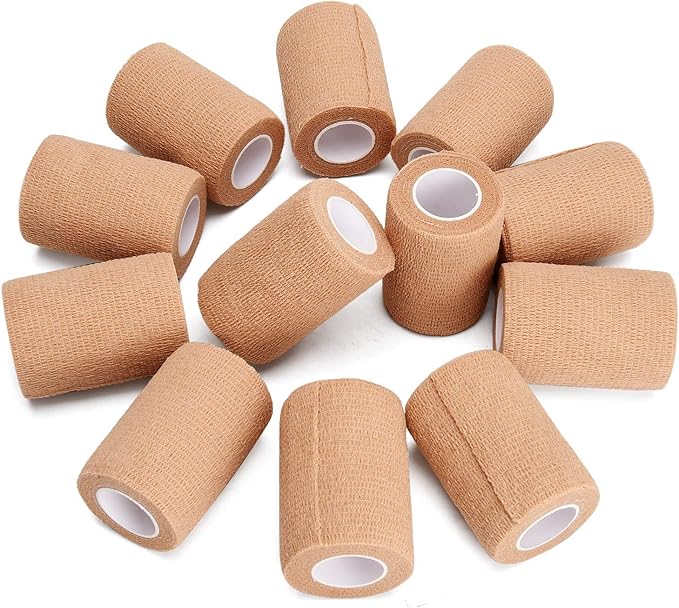 12PCS Self Adherent Bandage, 3" x5yd 7.5cmx4.5m Elastic Cohesive Gauze Wrap, Medical Sport Wrap Athletic Tape for Stretch Sports Ankle Wrist Sprains Swelling - Brown