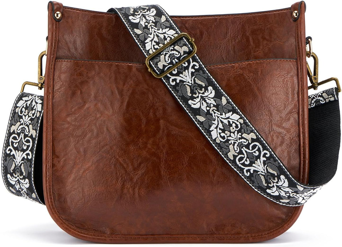 ZOOEASS Bronze Buckles Purse Strap, 2" Wide Crossbody Handbag Strap Adjustable Replacement Shoulder Strap Vintage Embroidery